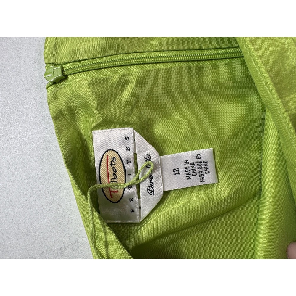 Talbots Dress Womens Petite 12 Green Silk Shantung A Line Bow Knee Length - Picture 6 of 10